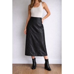Vintage John Meyer Black Leather Midi Skirt High Waisted Pencil 29" Waist Medium